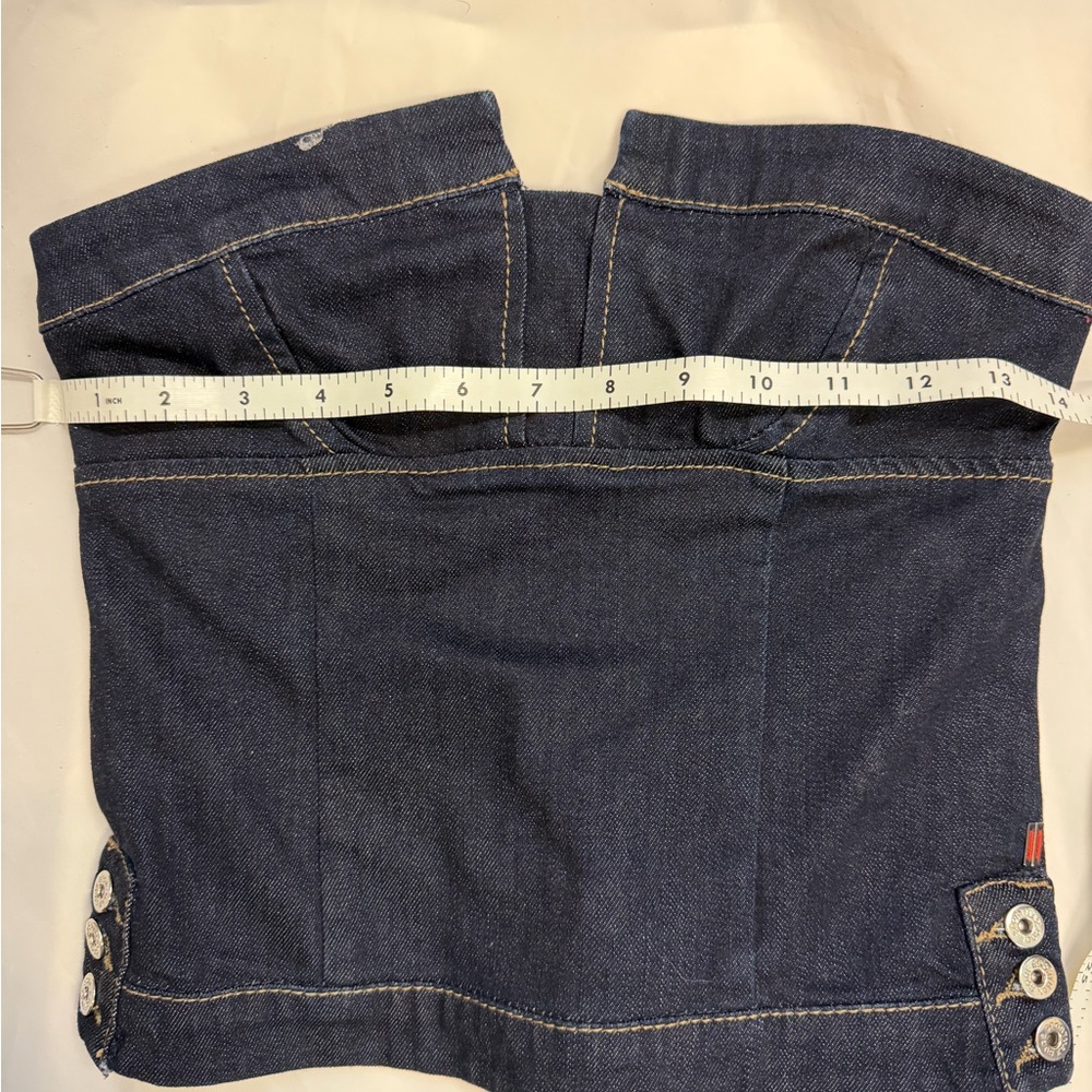 Sportmax Dark Blue Denim strapless bustier top with Red Lining